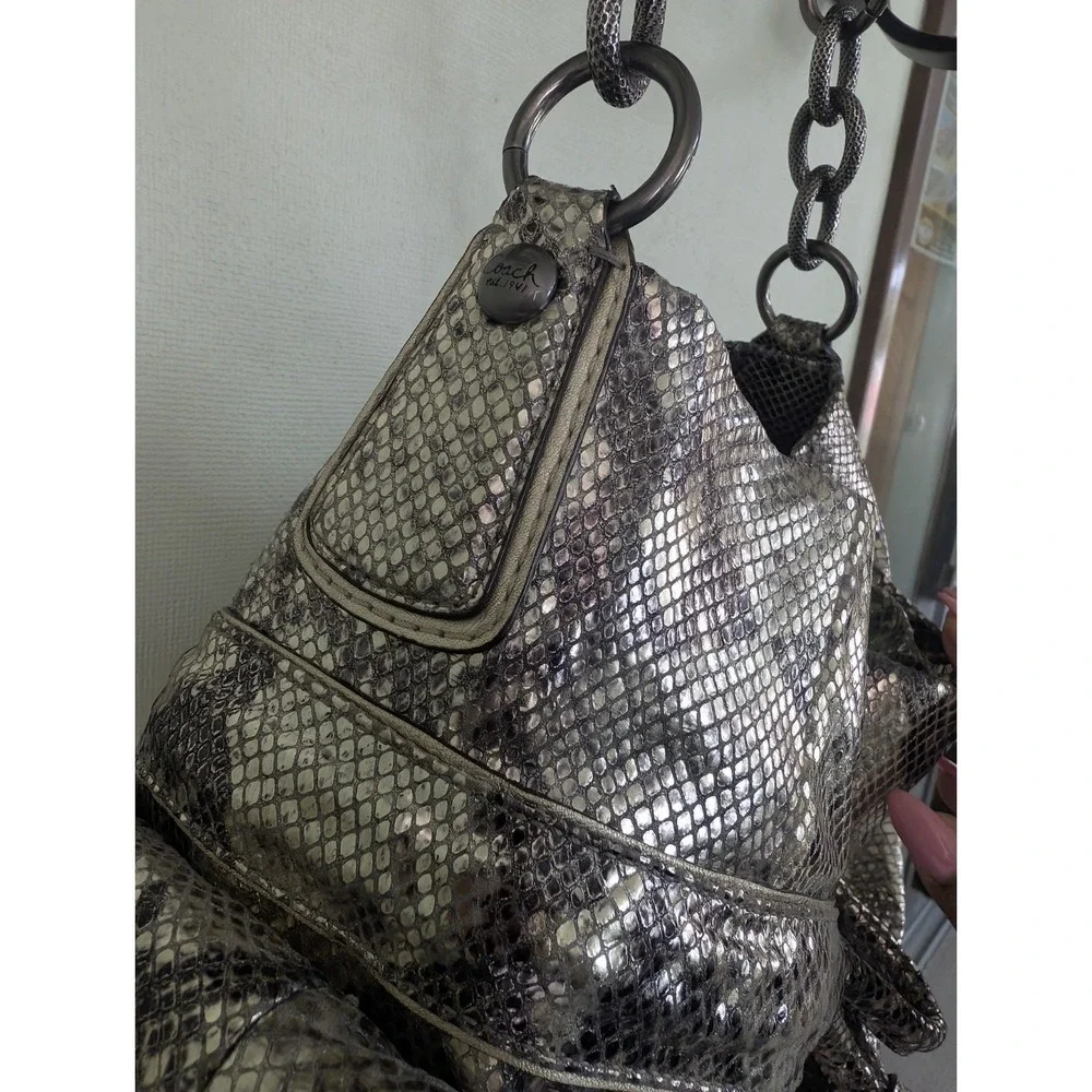 Coach Bag Kristin Metallic Python Hobo Silver Y2K Shoulder Snakeskin Chain Purse